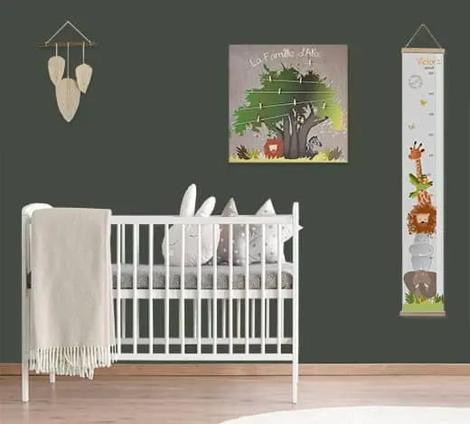 Babyly : Chambre enfant - Ciel de lit en lin Vert forêt fait main