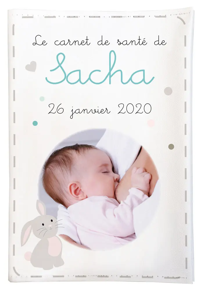 Protège carnet de santé avec photo de bébé imprimée sur toile