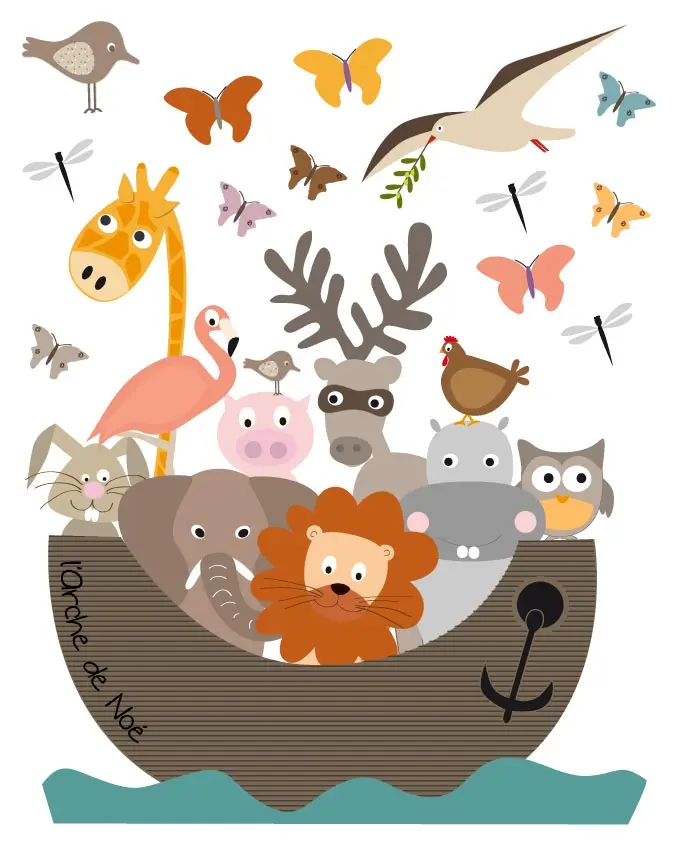 Sticker mural des animaux de l'arche de noé